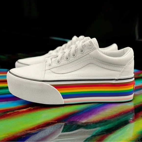 Pride Old Skool Vans Stack Platform Shoes Rainbow Color-Way Women Size 5.5 - Picture 7 of 13